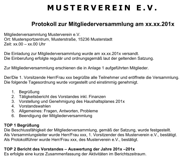 Musterprotokolle – Moderne Vereinsorganisation